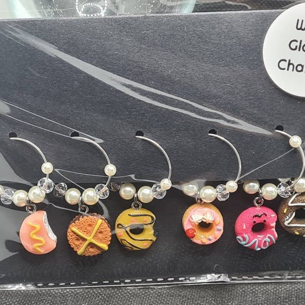 Sweet treats wine glass charms set of 6 cakes and doughnuts