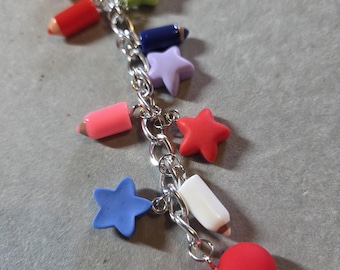 Pencil bag charm key chain.  Handbag or purse clip on accessory. Great for teachers, artists, or just because!