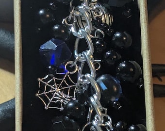 Witch Bag Charm Keyring: Spooky Halloween beaded Purse Accessory