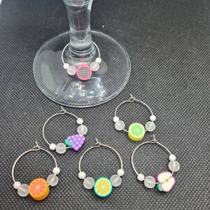 Set of 6 fruit wine glass charms