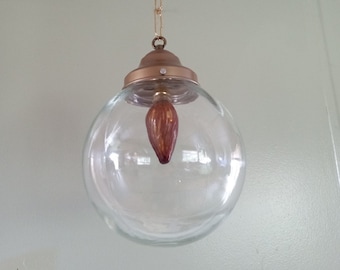 Antique Vintage Clear Glass Globe Dome Pendant Light Art Deco 1930s