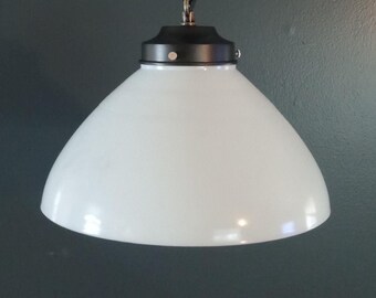 Vintage Milk Glass Pendant Light 1930s Conical Textured Large 10 inch