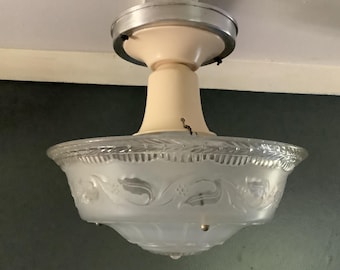 Antique Art Deco Hanging Ceiling Light Fixture 3 Beaded Chains 1930s Original