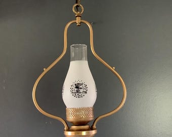 Antique Brass Harp Hanging Light Vintage Chimney Shade Victorian Early 1900s
