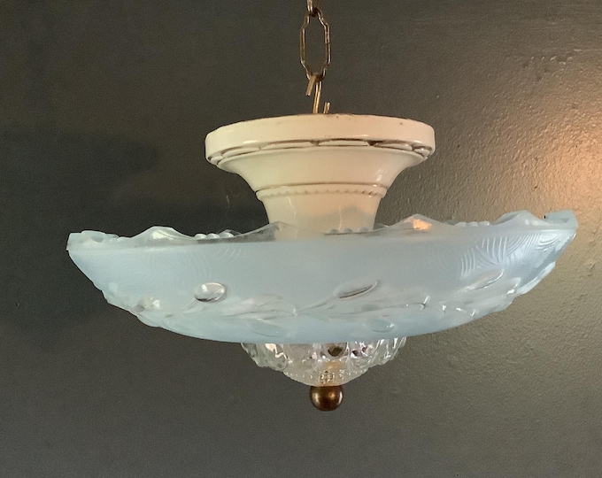 Featured listing image: Antique Art Deco Hanging Ceiling Light Fixture Porcelain Canopy Stunning Shade 1930s