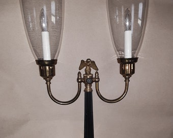 Vintage Leviton Double Lamp Glass Shades Brass Eagle Student MCM