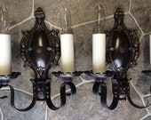 Vintage Pair Of Double Arm Sconces Victorian Art Nouveau 1930s Polychrome