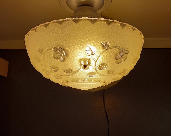 Featured listing image: Antique Art Deco Hanging Bowl Light Fixture 3 Beaded Chains  Chandelier 1930s