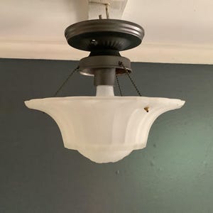 Vintage Antique Art Deco White Sunburst Ceiling Light Fixture 1930s