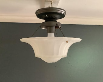 Antique Art Deco White Sunburst Ceiling Light Fixture 1930s Vintage