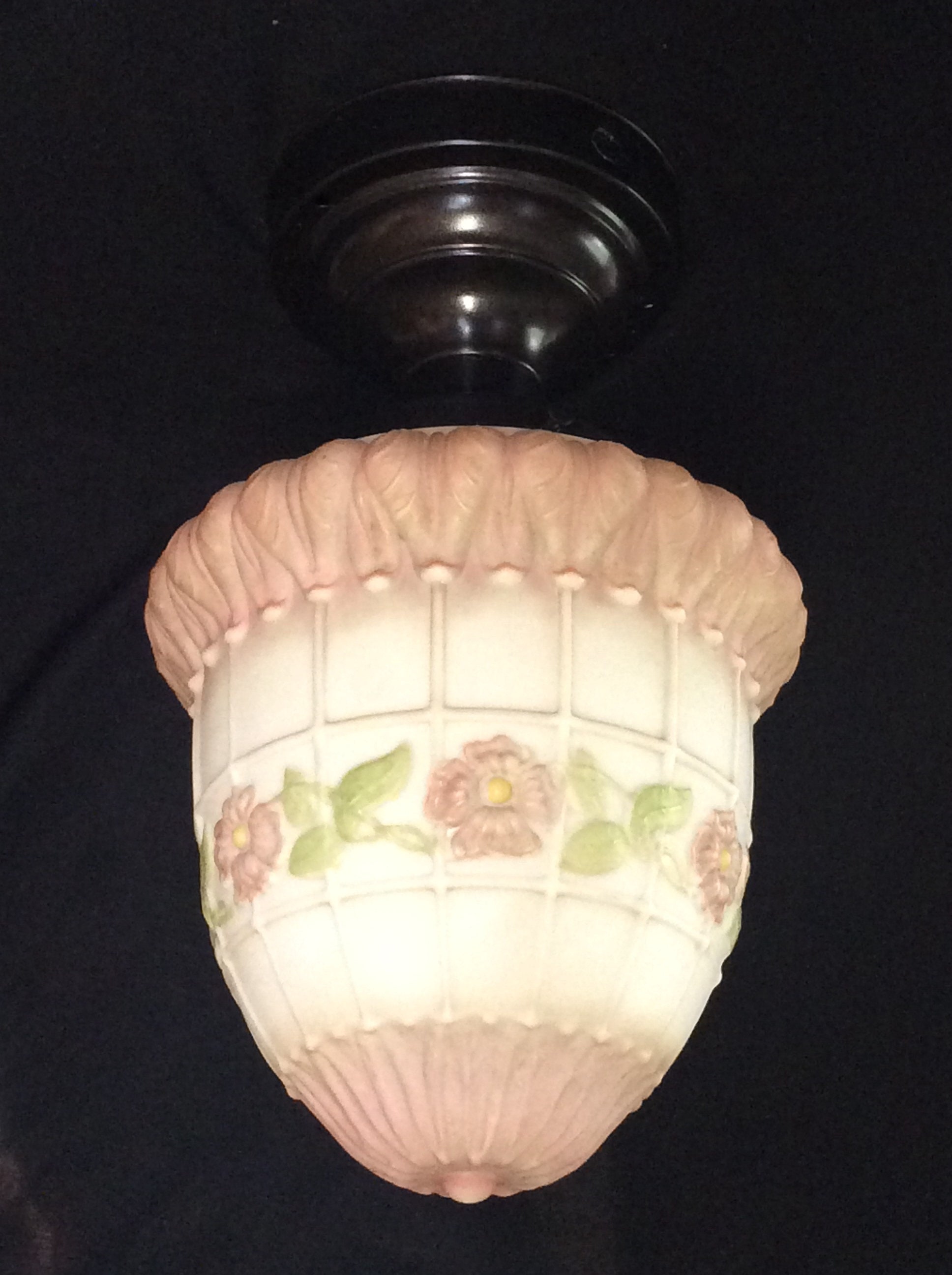 Antique Vintage Victorian Ceiling Light Fixture Mauve And Green