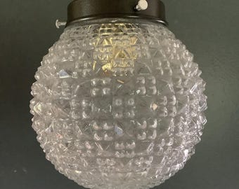 Vintage Diamond Crystal Hanging Pendant Globe Light  1930s Sparkling!