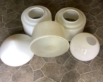 Lot of 5 Large Milkglass Pendant Light Shades: Art Deco, Schoolhouse Styles