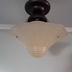 Antique Art Deco Pale Yellow Glass Ceiling Light, 1930s