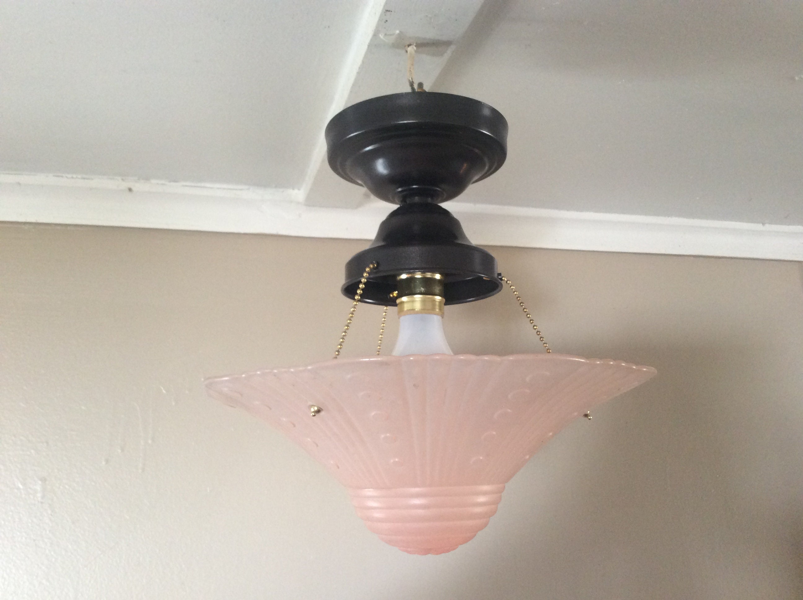 Vintage Art Deco Hanging Glass Ceiling Light Fixture Chandelier Pink