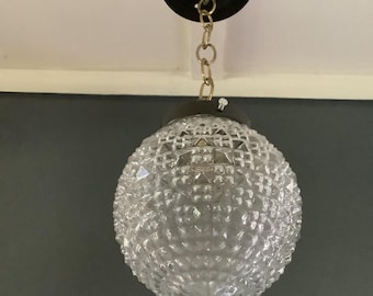 Vintage Diamond Crystal Hanging Pendant Globe Light  1930s Sparkling!