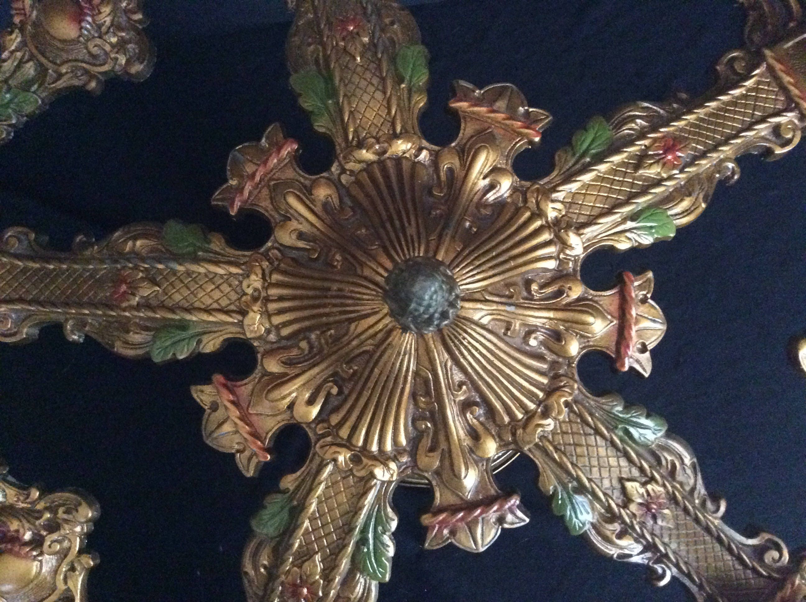 Antique Art Deco Ceiling Light Fixture Chandelier Polychrome Original