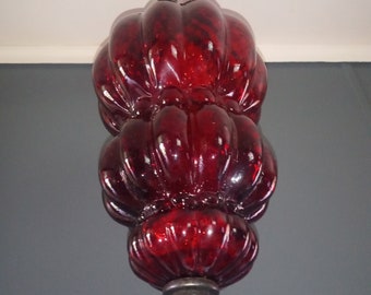 Vintage Art Deco Ruby Red Hanging Pendant Light MCM Large 1950s Wild Glass Design