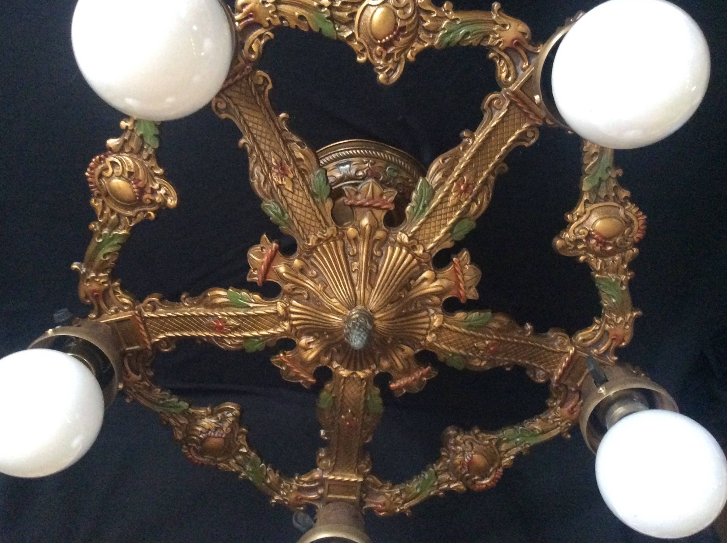 Antique Art Deco Ceiling Light Fixture Chandelier Polychrome Original