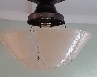 Vintage Art Deco Pale Yellow Semi Flush Glass Ceiling Light Fixture 3 Chain 1930s