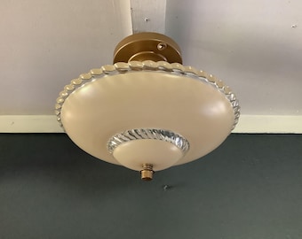 Vintage Art Deco Ceiling Light Fixture Slant Bead Crystal Design Beige 1930s