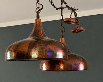 Pair Handcrafted Spun Copper Pendant Lights Like New Artisan Scandinavian Style