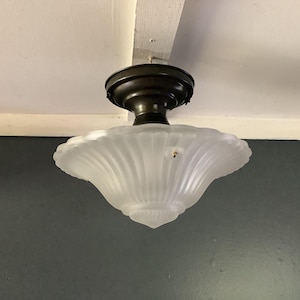 Vintage Antique Art Deco White Sunburst Ceiling Light Fixture 1930s