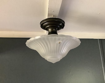 Antique Art Deco White Starburst Ceiling Light Fixture 1930s Vintage