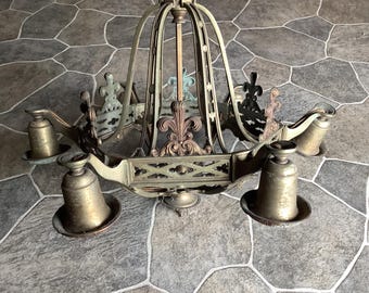 Antique Chandelier Spanish Revival Solid Brass 1920sSelling  Completely Unassembled for Parts or Restoration