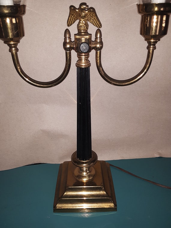 Vintage Leviton Double Lamp Glass Shades Brass Eagle Student Vintage Leviton Double Lamp Glass Shades Brass Eagle Student