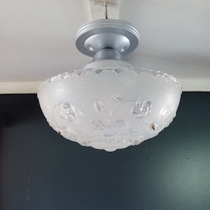 Antique Vintage Art Deco Hanging Bowl Light Fixture 3 Beaded Chains  1930s
