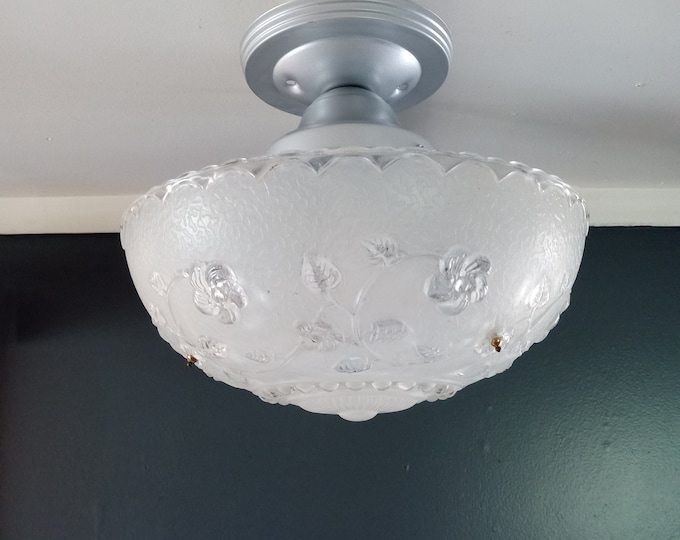 Featured listing image: Antique Art Deco Hanging Bowl Light Fixture 3 Beaded Chains  Chandelier 1930s