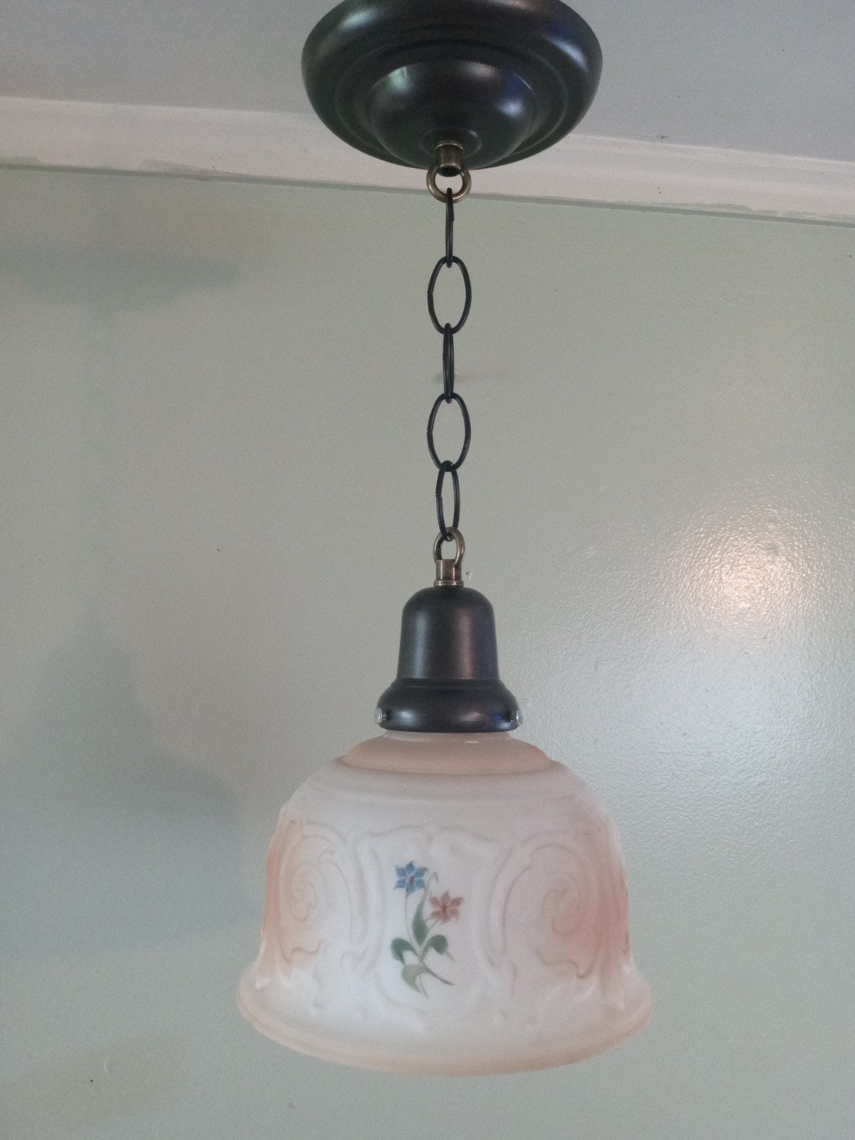 Antique Hand Painted Pendant Light Victorian Embossed Floral Etsy