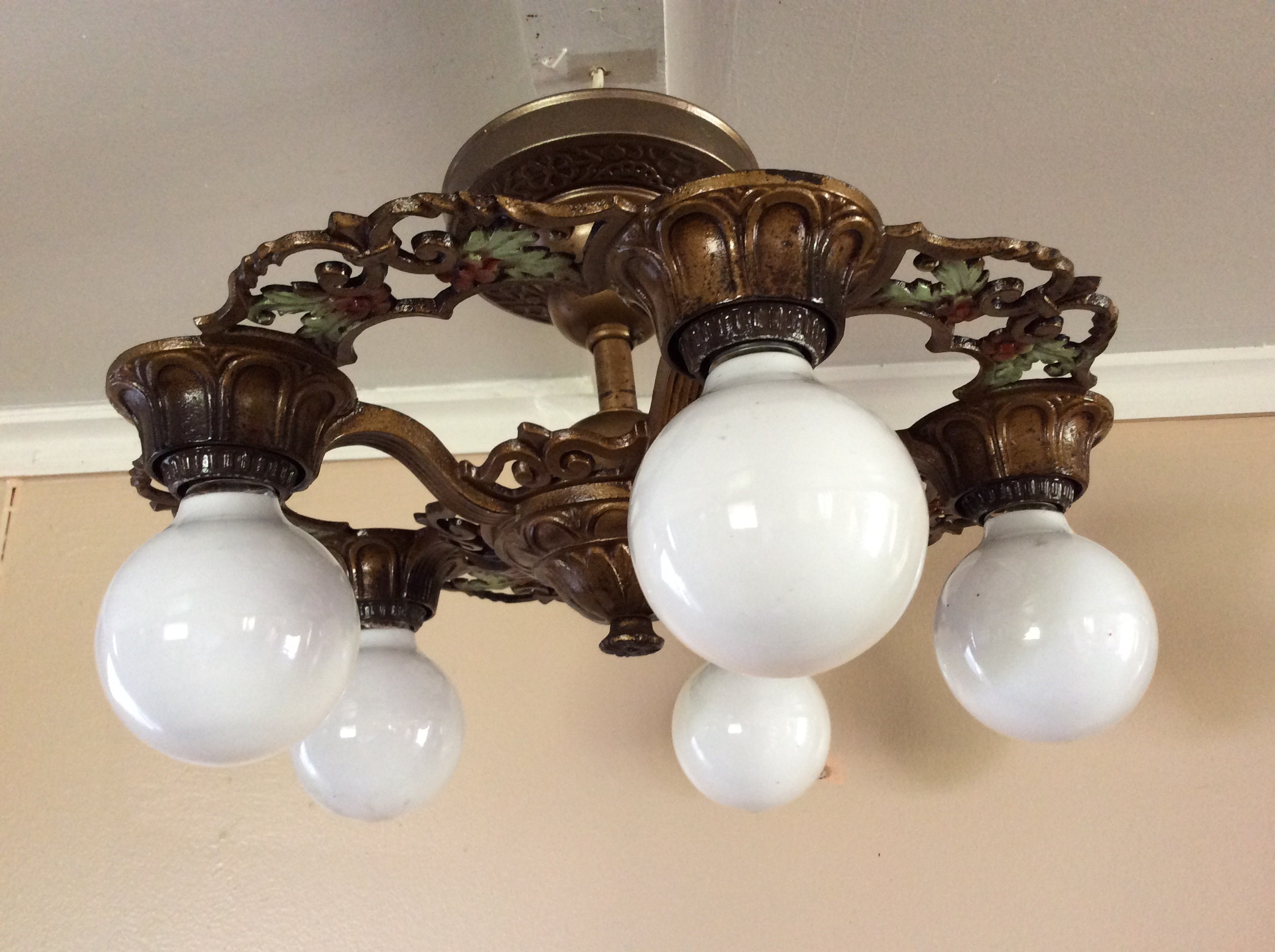 Vintage Art Deco Ceiling Light Fixture Chandelier Polychrome Etsy