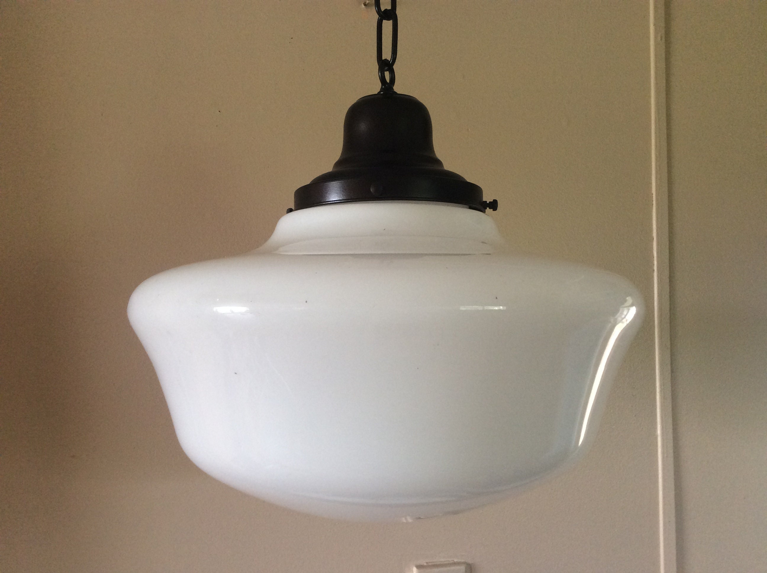 Antique Very Large Milk Glass Pendant School House Light 1920s Antique Very Large Milk Glass Pendant School House Light 1920s 16 Art 3 Of Matching Lights
