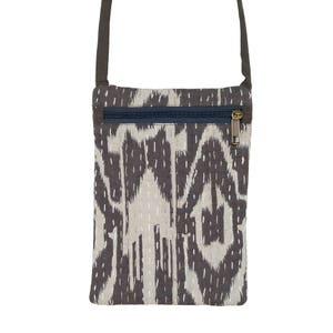 SALE IKAT Passport Bag Grey Kantha Stitched, Zip Fasten image 1