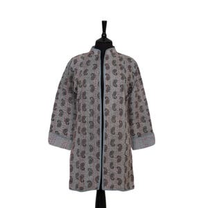 SALE PAISLEY Long JACKET All sizes Grey with Black Paisley design image 2