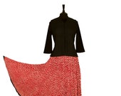 Block Printed CRINKLE SKIRT - One size 8 to 18 - Red with Small White motif