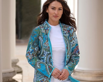 SALE PAISLEY LONG Jacket - All sizes - Turquoise