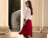 Block Printed CRINKLE SKIRT - One size 8 to 18 - Red with Navy Blue border