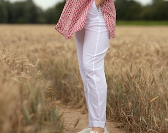 SALE TROUSERS - All sizes - White Simple Trousers - 100% cotton/lightweight trouser/pant/elasticated back/summer pants