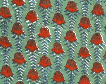 COTTON FABRIC DESIGN 45 - Red Flowers on Green