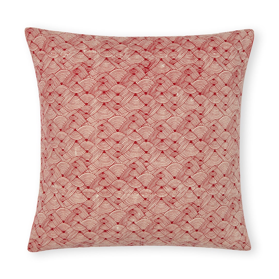 Hand Silk Screened Bengali CUSHION COVER Rich Red Wave Design Etsy