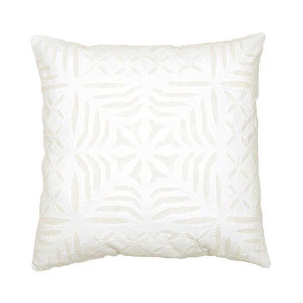 Housse de coussin avec appliques blanches - Design 4 - 40 x 40 cm, dos en coton, découpes traditionnelles, fait main, coussin décoratif