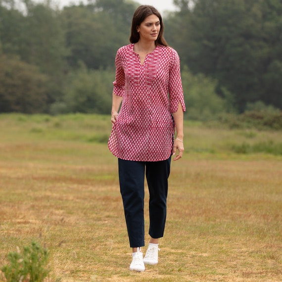 大型 NEW ETHNIC Seidea Print Design Blue Viscose Printed Kurta with Ethnic Motifs, Cotton Lace