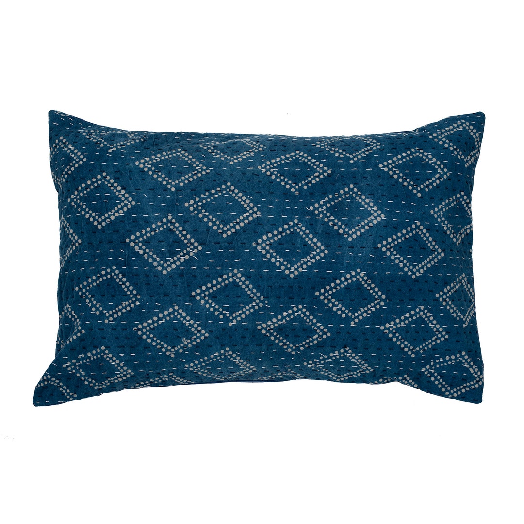 Indigo Cushion Cover Indigo Blue With off White Diamonds Etsy UK