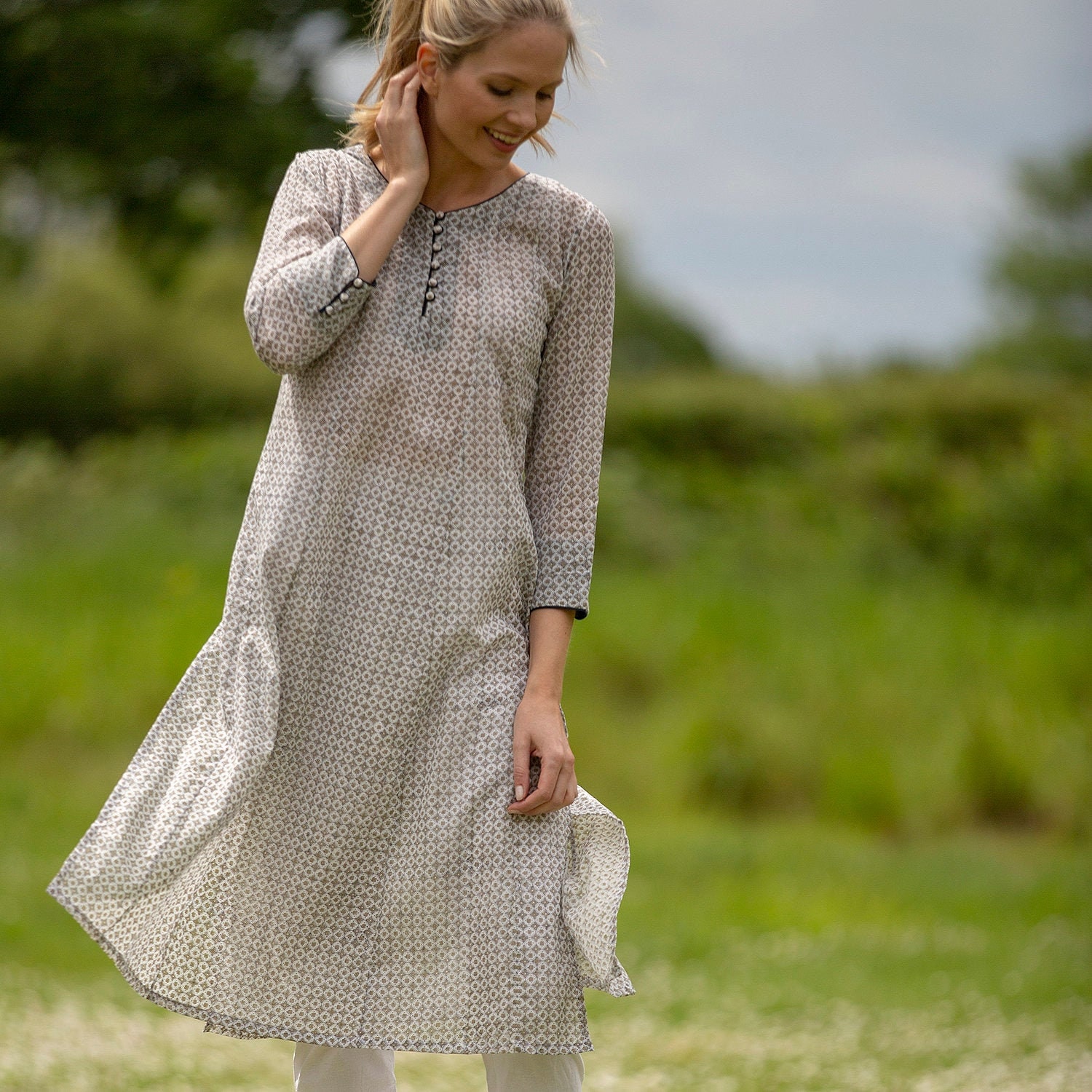 olive green and white dress