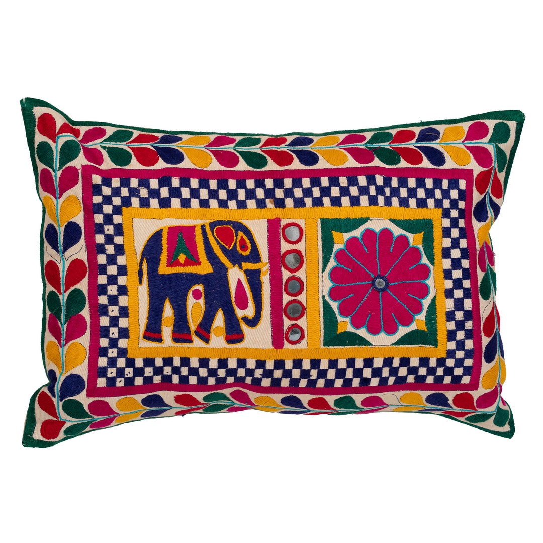 Vintage Cushion Cover With Pad Hand Embroidered Elephant and Etsy