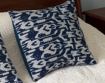 Cushion Cover - Navy Blue Ikat Design - 40cm x 40cm  - Cotton, Scatter Cushion, Decorative Cushion Cover