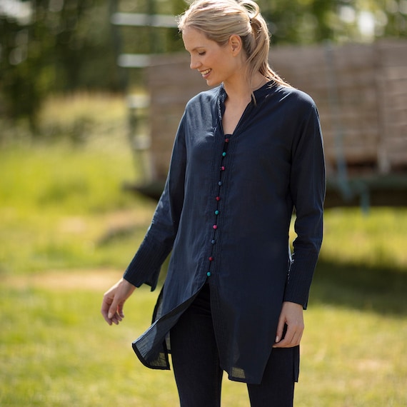 SALE KURTA TOP Navy Kurta Top With Multi Coloured Buttons 100